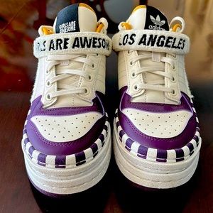 Adidas Forum “Girls Are Awesome” Leather Platform mid sneakers; removable strap